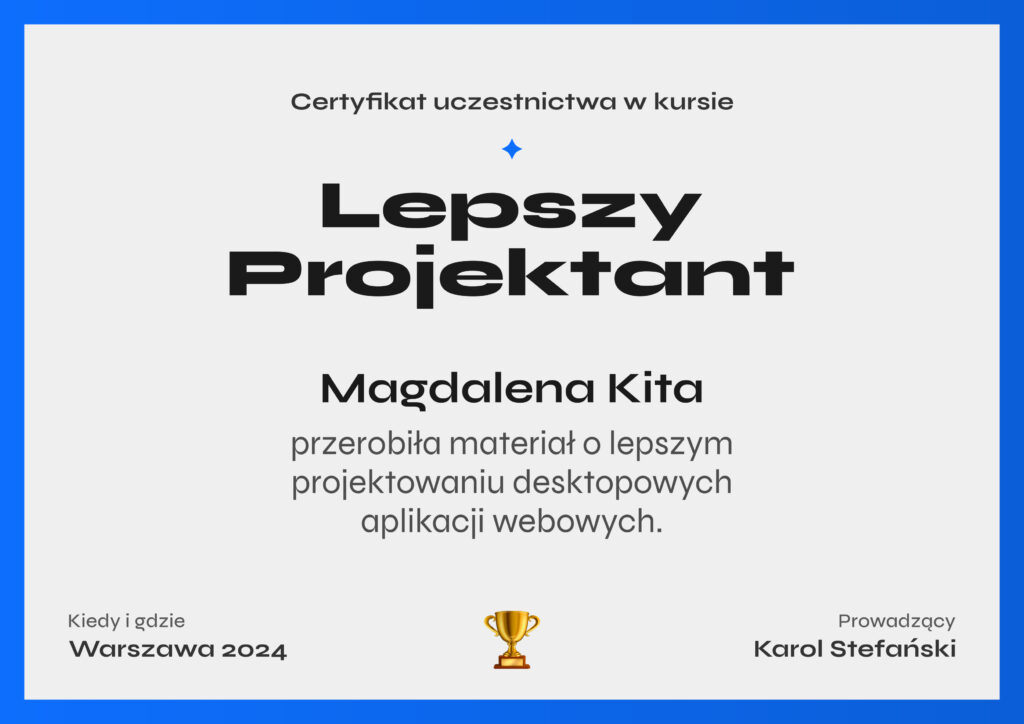 Certyfikat z kursu projektowania UI