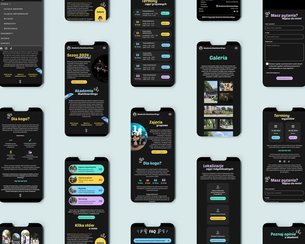 Wygląd mobilny strony Akademii Skateboardingu